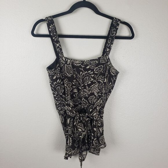 Women's Ann Taylor Brown Chiffon Floral Ruched Business Casual Attire Size 02 - Picture 7 of 11